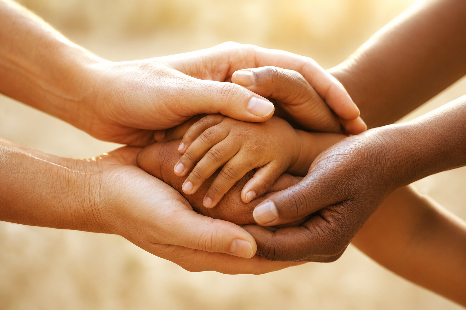 Compassionate hands surrounding a child’s hand with love and support