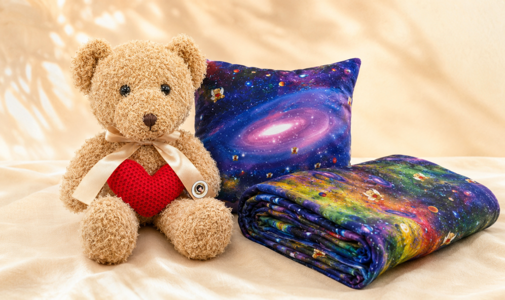 Healing and Comfort Bear Set with teddy bear, pillow, and blanket